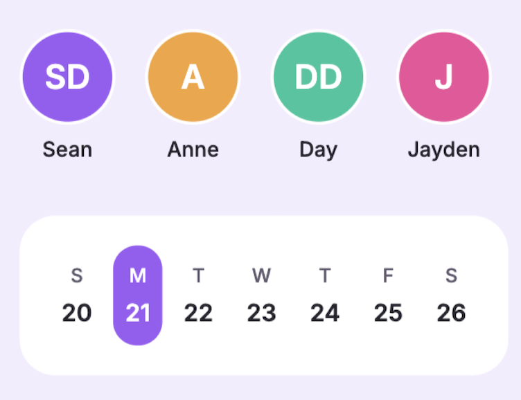 Loopnest family calendar showing four family members and the shared week view